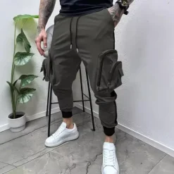 New OUKU Men's Cargo Pants Trousers Drawstring Elastic Waist Multi Pocket Color Block Wearable Outdoor Daily Camping & Hiking Fashion Classic Black Army Green