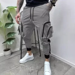 New OUKU Men's Cargo Pants Trousers Drawstring Elastic Waist Multi Pocket Color Block Wearable Outdoor Daily Camping & Hiking Fashion Classic Black Army Green
