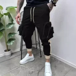 New OUKU Men's Cargo Pants Trousers Drawstring Elastic Waist Multi Pocket Color Block Wearable Outdoor Daily Camping & Hiking Fashion Classic Black Army Green