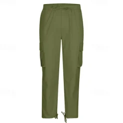 Discount OUKU Men's Cargo Pants Trousers Elastic Waist Multi Pocket Plain Wearable Daily Camping & Hiking Classic Black Army Green