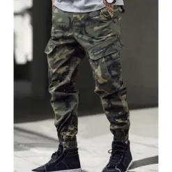 Clearance OUKU Men's Cargo Pants Trousers Camo Pants Elastic Waist Drawstring Multi Pocket Camouflage Wearable Outdoor Daily Camping & Hiking Fashion Classic Blue Green