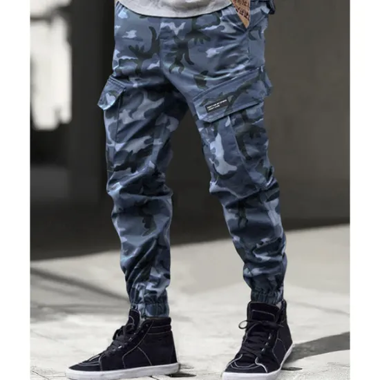 Clearance OUKU Men's Cargo Pants Trousers Camo Pants Elastic Waist Drawstring Multi Pocket Camouflage Wearable Outdoor Daily Camping & Hiking Fashion Classic Blue Green