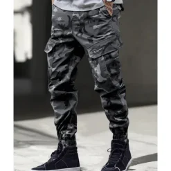 Clearance OUKU Men's Cargo Pants Trousers Camo Pants Elastic Waist Drawstring Multi Pocket Camouflage Wearable Outdoor Daily Camping & Hiking Fashion Classic Blue Green