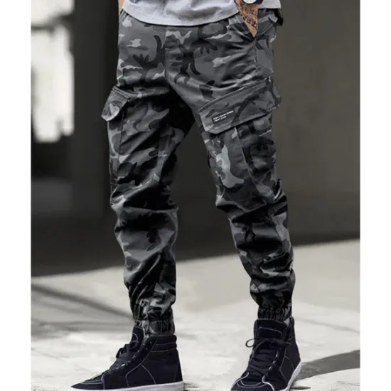 Clearance OUKU Men's Cargo Pants Trousers Camo Pants Elastic Waist Drawstring Multi Pocket Camouflage Wearable Outdoor Daily Camping & Hiking Fashion Classic Blue Green