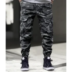 Clearance OUKU Men's Cargo Pants Trousers Camo Pants Elastic Waist Drawstring Multi Pocket Camouflage Wearable Outdoor Daily Camping & Hiking Fashion Classic Blue Green