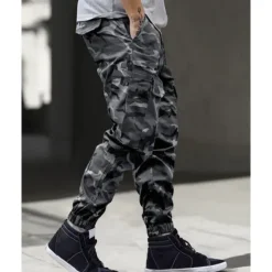 Clearance OUKU Men's Cargo Pants Trousers Camo Pants Elastic Waist Drawstring Multi Pocket Camouflage Wearable Outdoor Daily Camping & Hiking Fashion Classic Blue Green