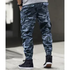 Clearance OUKU Men's Cargo Pants Trousers Camo Pants Elastic Waist Drawstring Multi Pocket Camouflage Wearable Outdoor Daily Camping & Hiking Fashion Classic Blue Green