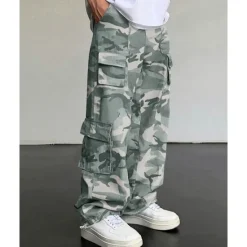 OUKU Men's Cargo Pants Trousers Elastic Waist Multi Pocket Camouflage Wearable Outdoor Daily Camping & Hiking Fashion Classic Green