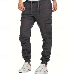 Sale OUKU Men's Cargo Pants Trousers Drawstring Elastic Waist Multi Pocket Plain Wearable Outdoor Daily Camping & Hiking Fashion Classic Black Yellow