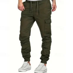 Sale OUKU Men's Cargo Pants Trousers Drawstring Elastic Waist Multi Pocket Plain Wearable Outdoor Daily Camping & Hiking Fashion Classic Black Yellow