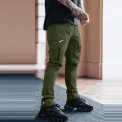 Sale OUKU Men's Cargo Pants Trousers Drawstring Elastic Waist Multi Pocket Plain Wearable Outdoor Daily Camping & Hiking Fashion Classic Black Army Green