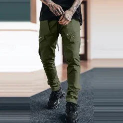 Sale OUKU Men's Cargo Pants Trousers Drawstring Elastic Waist Multi Pocket Plain Wearable Outdoor Daily Camping & Hiking Fashion Classic Black Army Green