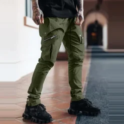 Sale OUKU Men's Cargo Pants Trousers Drawstring Elastic Waist Multi Pocket Plain Wearable Outdoor Daily Camping & Hiking Fashion Classic Black Army Green