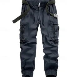 Clearance OUKU Men's Cargo Pants Trousers Buttons Multi Pocket Plain Wearable Outdoor Daily Camping & Hiking Fashion Classic Black Army Green