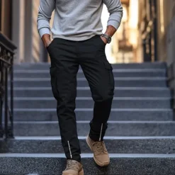 Best OUKU Men's Cargo Pants Trousers Casual Pants Zipper Pocket Plain Comfort Breathable Full Length Casual Daily Holiday Fashion Streetwear Black White Micro-elastic