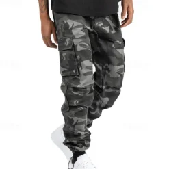 Sale OUKU Men's Cargo Pants Trousers Drawstring Elastic Waist Multi Pocket Plain Wearable Outdoor Daily Camping & Hiking Fashion Classic ArmyGreen Black