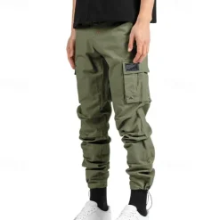 Sale OUKU Men's Cargo Pants Trousers Drawstring Elastic Waist Multi Pocket Plain Wearable Outdoor Daily Camping & Hiking Fashion Classic ArmyGreen Black