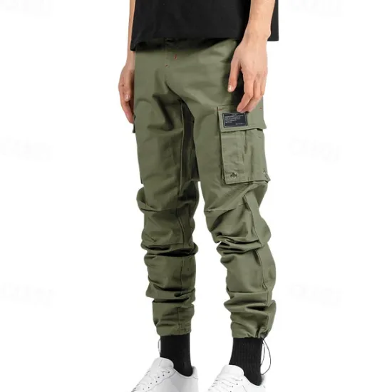 Sale OUKU Men's Cargo Pants Trousers Drawstring Elastic Waist Multi Pocket Plain Wearable Outdoor Daily Camping & Hiking Fashion Classic ArmyGreen Black