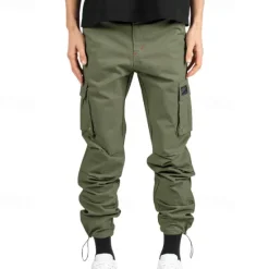 Sale OUKU Men's Cargo Pants Trousers Drawstring Elastic Waist Multi Pocket Plain Wearable Outdoor Daily Camping & Hiking Fashion Classic ArmyGreen Black