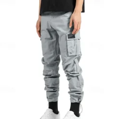 Sale OUKU Men's Cargo Pants Trousers Drawstring Elastic Waist Multi Pocket Plain Wearable Outdoor Daily Camping & Hiking Fashion Classic ArmyGreen Black