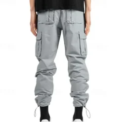 Sale OUKU Men's Cargo Pants Trousers Drawstring Elastic Waist Multi Pocket Plain Wearable Outdoor Daily Camping & Hiking Fashion Classic ArmyGreen Black