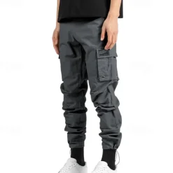Sale OUKU Men's Cargo Pants Trousers Drawstring Elastic Waist Multi Pocket Plain Wearable Outdoor Daily Camping & Hiking Fashion Classic ArmyGreen Black