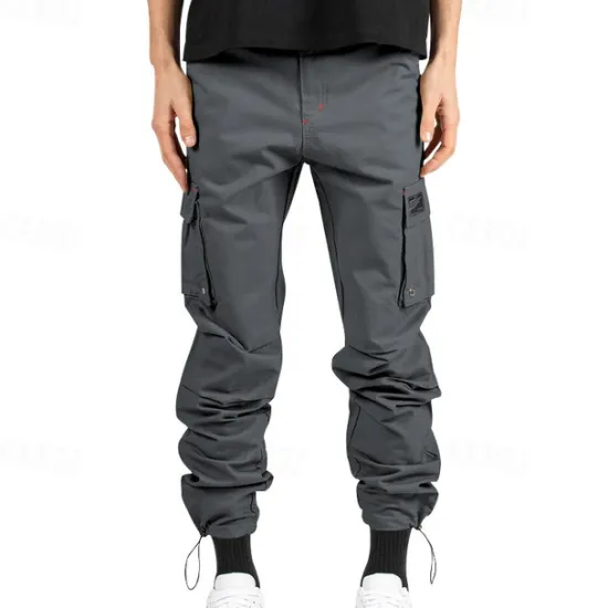 Sale OUKU Men's Cargo Pants Trousers Drawstring Elastic Waist Multi Pocket Plain Wearable Outdoor Daily Camping & Hiking Fashion Classic ArmyGreen Black