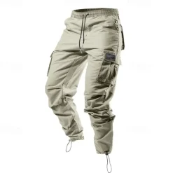 Sale OUKU Men's Cargo Pants Trousers Drawstring Elastic Waist Multi Pocket Plain Wearable Outdoor Daily Camping & Hiking Fashion Classic ArmyGreen Black