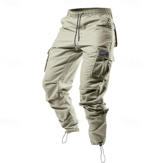 Sale OUKU Men's Cargo Pants Trousers Drawstring Elastic Waist Multi Pocket Plain Wearable Outdoor Daily Camping & Hiking Fashion Classic ArmyGreen Black