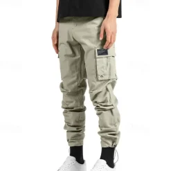 Sale OUKU Men's Cargo Pants Trousers Drawstring Elastic Waist Multi Pocket Plain Wearable Outdoor Daily Camping & Hiking Fashion Classic ArmyGreen Black
