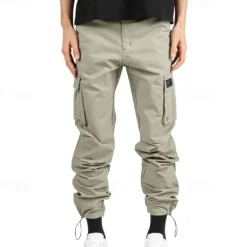 Sale OUKU Men's Cargo Pants Trousers Drawstring Elastic Waist Multi Pocket Plain Wearable Outdoor Daily Camping & Hiking Fashion Classic ArmyGreen Black