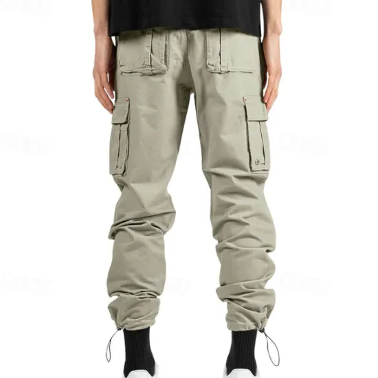 Sale OUKU Men's Cargo Pants Trousers Drawstring Elastic Waist Multi Pocket Plain Wearable Outdoor Daily Camping & Hiking Fashion Classic ArmyGreen Black