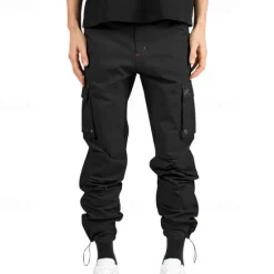 Sale OUKU Men's Cargo Pants Trousers Drawstring Elastic Waist Multi Pocket Plain Wearable Outdoor Daily Camping & Hiking Fashion Classic ArmyGreen Black