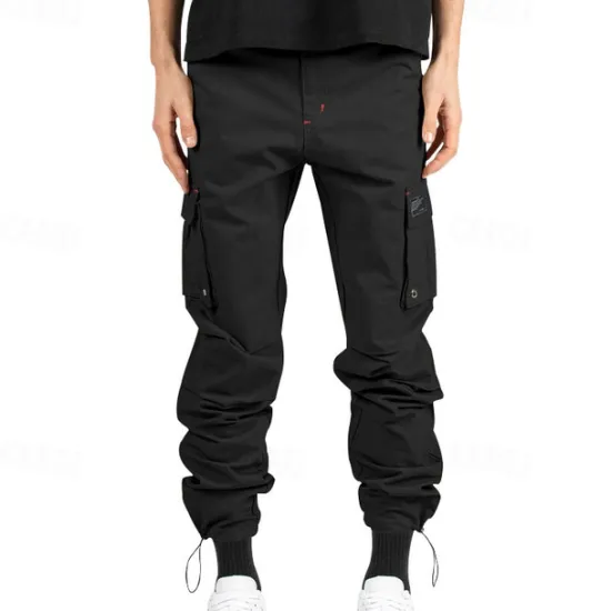 Sale OUKU Men's Cargo Pants Trousers Drawstring Elastic Waist Multi Pocket Plain Wearable Outdoor Daily Camping & Hiking Fashion Classic ArmyGreen Black