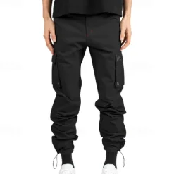 Online OUKU Men's Cargo Pants Trousers Elastic Waist Multi Pocket Plain Wearable Outdoor Daily Camping & Hiking Fashion Classic Black Army Green