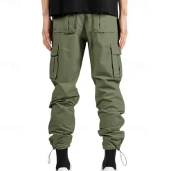 Online OUKU Men's Cargo Pants Trousers Elastic Waist Multi Pocket Plain Wearable Outdoor Daily Camping & Hiking Fashion Classic Black Army Green