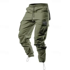 Online OUKU Men's Cargo Pants Trousers Elastic Waist Multi Pocket Plain Wearable Outdoor Daily Camping & Hiking Fashion Classic Black Army Green