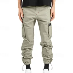 Online OUKU Men's Cargo Pants Trousers Elastic Waist Multi Pocket Plain Wearable Outdoor Daily Camping & Hiking Fashion Classic Black Army Green