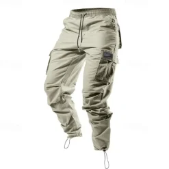 Online OUKU Men's Cargo Pants Trousers Elastic Waist Multi Pocket Plain Wearable Outdoor Daily Camping & Hiking Fashion Classic Black Army Green