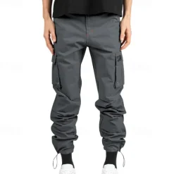 Online OUKU Men's Cargo Pants Trousers Elastic Waist Multi Pocket Plain Wearable Outdoor Daily Camping & Hiking Fashion Classic Black Army Green