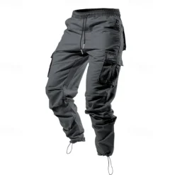 Online OUKU Men's Cargo Pants Trousers Elastic Waist Multi Pocket Plain Wearable Outdoor Daily Camping & Hiking Fashion Classic Black Army Green