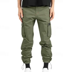 Online OUKU Men's Cargo Pants Trousers Elastic Waist Multi Pocket Plain Wearable Outdoor Daily Camping & Hiking Fashion Classic Black Army Green