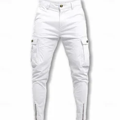 Clearance OUKU Men's Cargo Pants Trousers Chinos Summer Pants Casual Pants Zipper Plain Comfort Breathable Full Length Casual Daily Holiday Fashion Basic Black White Micro-elastic