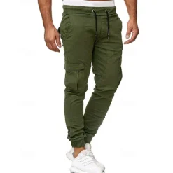 Online OUKU Men's Cargo Pants Trousers Drawstring Elastic Waist Multi Pocket Plain Wearable Outdoor Daily Camping & Hiking Fashion Classic ArmyGreen Black