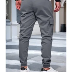 Online OUKU Men's Cargo Pants Trousers Drawstring Elastic Waist Multi Pocket Plain Wearable Outdoor Daily Camping & Hiking Fashion Classic ArmyGreen Black