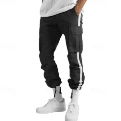 Sale OUKU Men's Cargo Pants Trousers Drawstring Elastic Waist Multi Pocket Color Block Wearable Outdoor Daily Camping & Hiking Fashion Classic White / Black Black