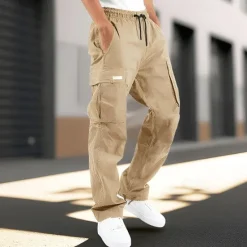 Clearance OUKU Men's Cargo Pants Trousers Drawstring Elastic Waist Multi Pocket Plain Wearable Outdoor Daily Camping & Hiking Fashion Classic Dark Brown Lake blue