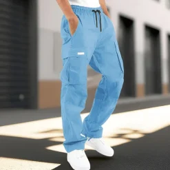 Clearance OUKU Men's Cargo Pants Trousers Drawstring Elastic Waist Multi Pocket Plain Wearable Outdoor Daily Camping & Hiking Fashion Classic Dark Brown Lake blue