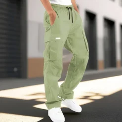 Clearance OUKU Men's Cargo Pants Trousers Drawstring Elastic Waist Multi Pocket Plain Wearable Outdoor Daily Camping & Hiking Fashion Classic Dark Brown Lake blue