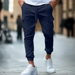 Online OUKU Men's Cargo Pants Trousers Jogger Pants Drawstring Elastic Waist Multi Pocket Plain Comfort Soft Full Length Outdoor Casual Daily Fashion Streetwear Black Army Green Micro-elastic
